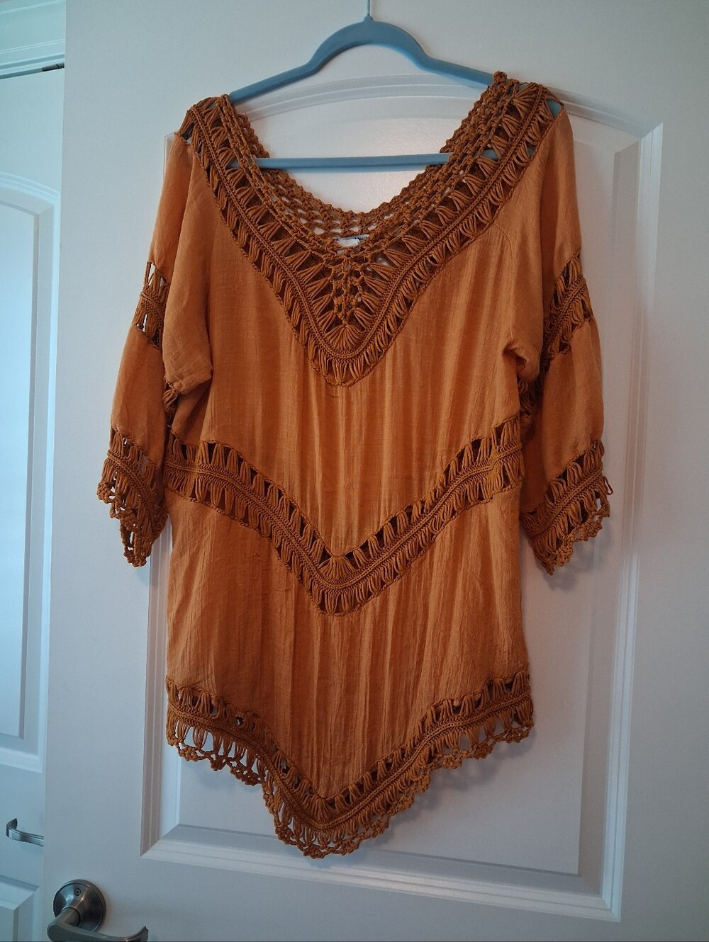 Vivid Importers of NY Boho Artsy Crochet Lacy Western Tunic XL